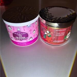 Bath & Body Works Pink & Red 'Tis The Season 3-Wick Candles